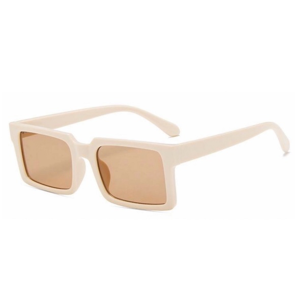 Beige Tan Trendy Classic Rectangle Designer Luxury Fashion Womens Sunglasses - Picture 1 of 5